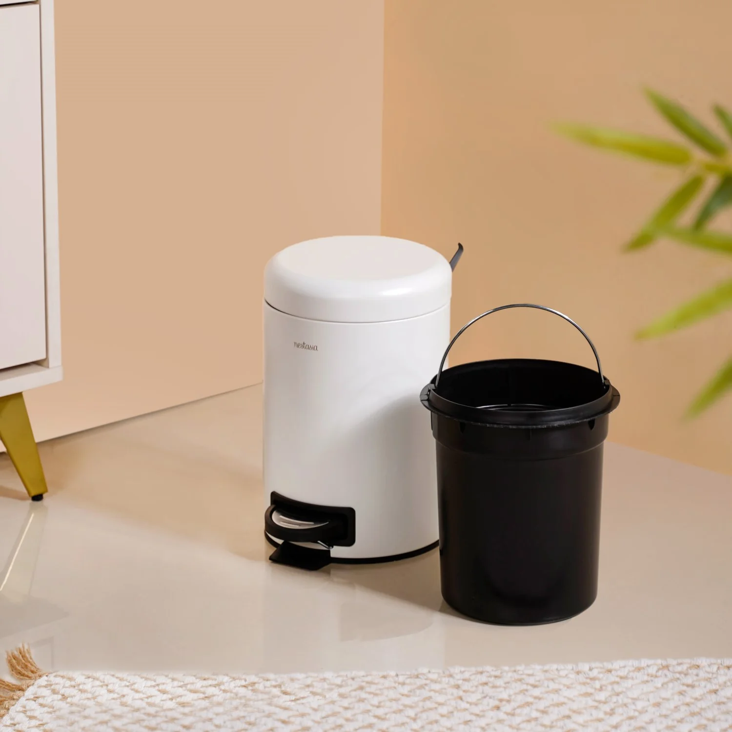 Clean Curve Pedal Operated Metal Dustbin With Bucket White 3000ml - Image 9