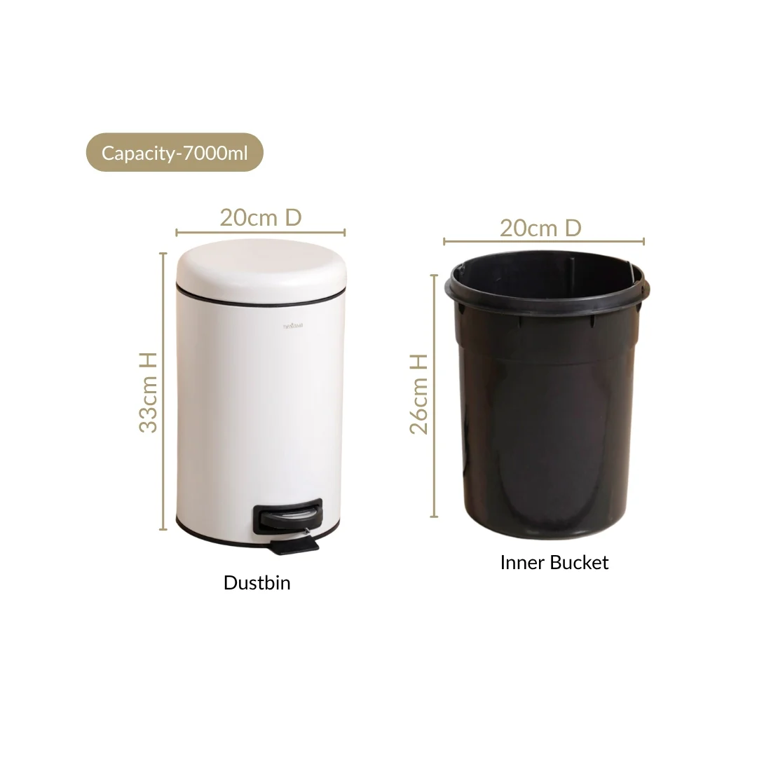 Clean Curve White Metal Dustbin With Removable Bucket 7000ml - Image 4