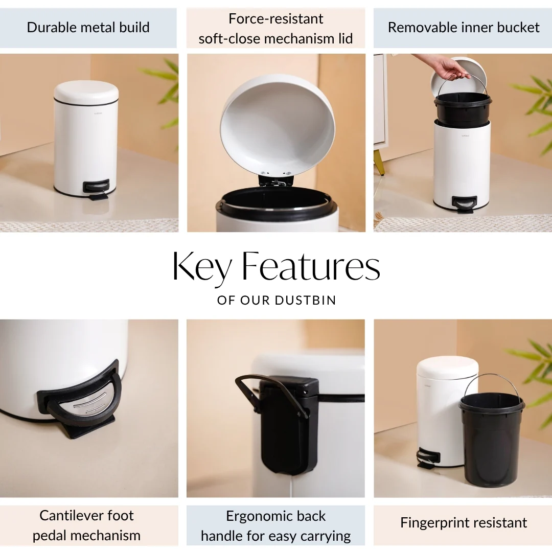 Clean Curve White Metal Dustbin With Removable Bucket 7000ml - Image 5