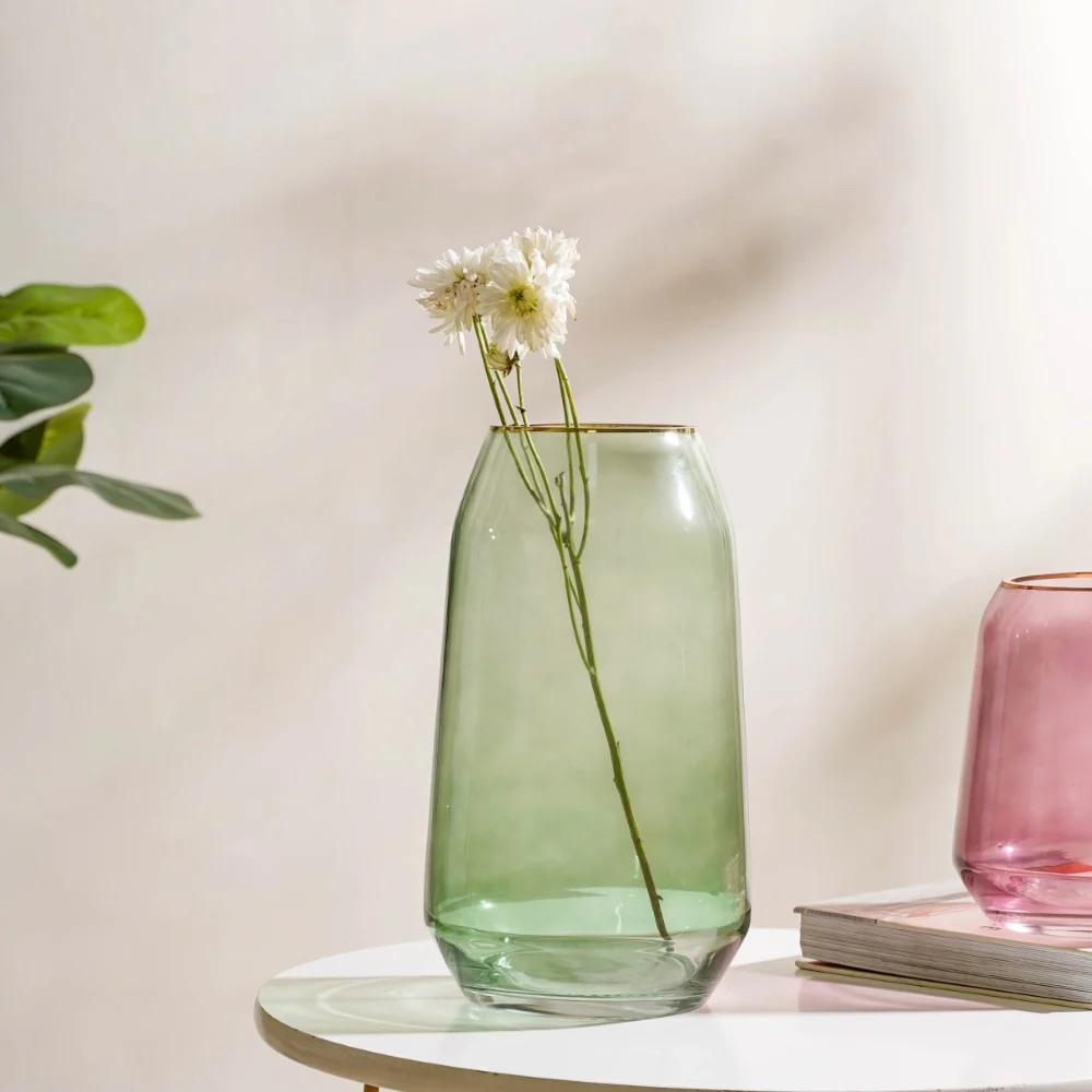 Clear Glass Gold Detailed Vase Green 11 Inch - Image 3