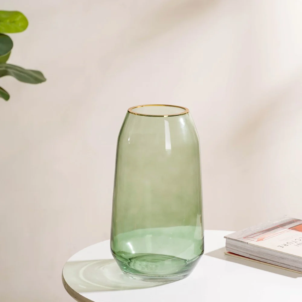 Clear Glass Gold Detailed Vase Green 11 Inch - Image 4