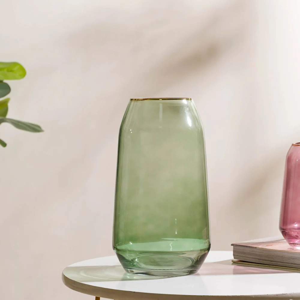 Clear Glass Gold Detailed Vase Green 11 Inch - Image 6