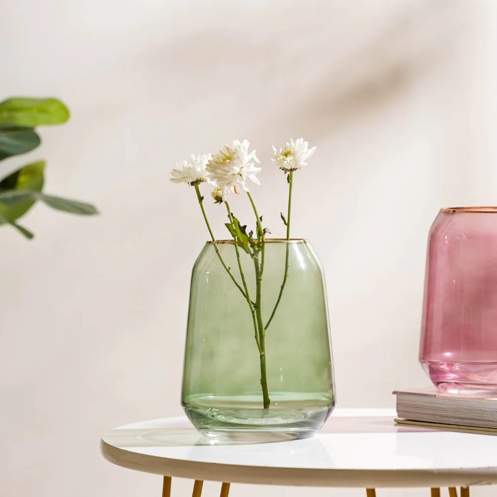 Clear Glass Gold Detailed Vase Green 7 Inch - Image 3