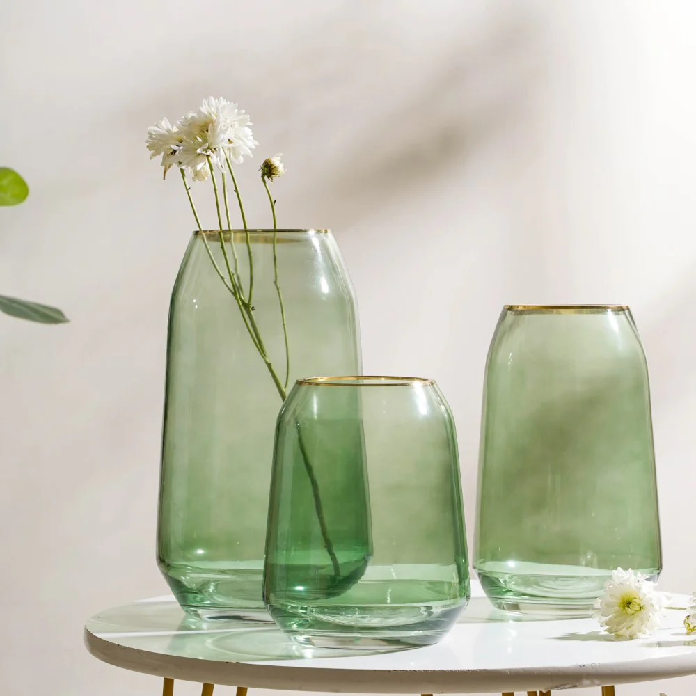 Clear Glass Gold Detailed Vase Green 7 Inch - Image 9