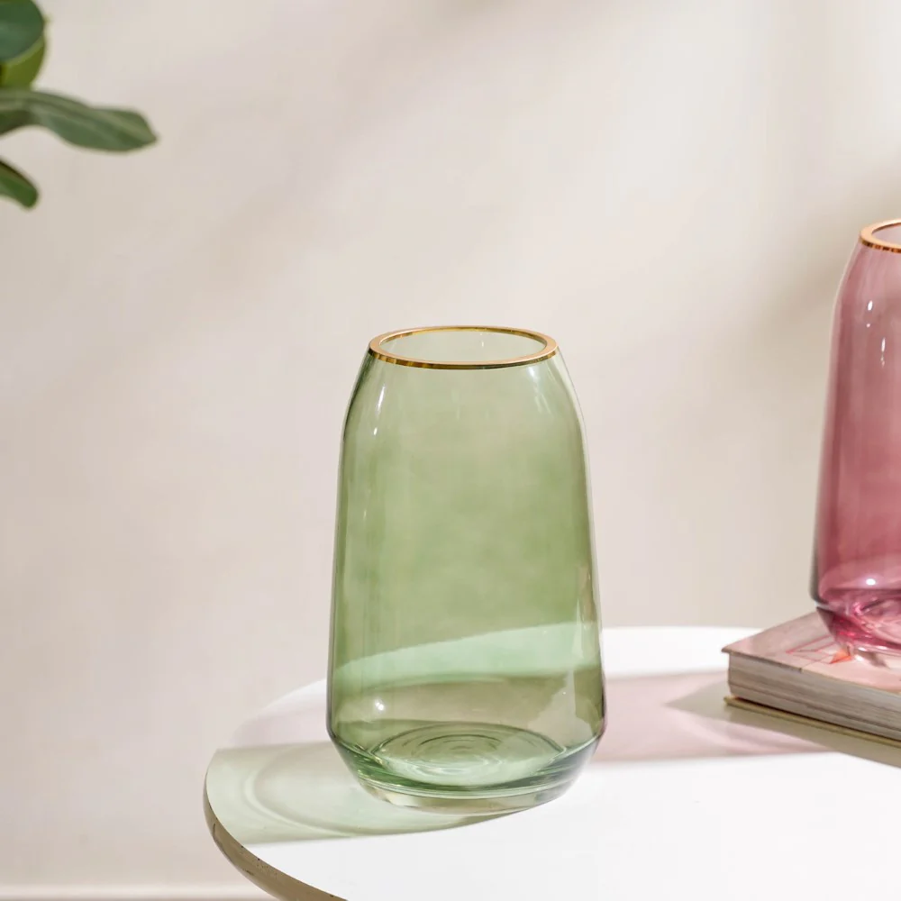 Clear Glass Gold Detailed Vase Green 9 Inch - Image 3