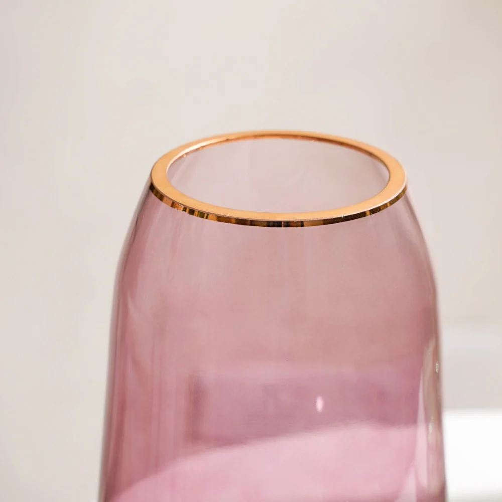 Clear Glass Gold Detailed Vase Purple 9 Inch - Image 5