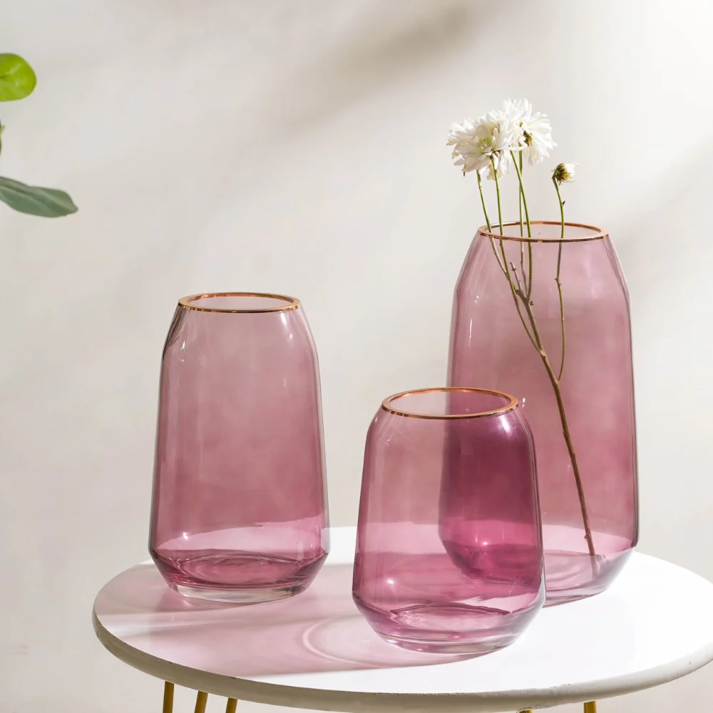 Clear Glass Gold Detailed Vase Purple 9 Inch - Image 6