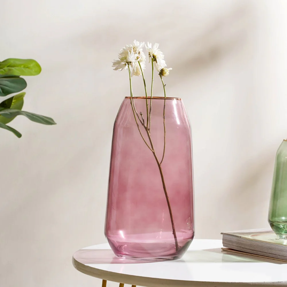 Clear Glass Gold Detailed Vase Purple 11 Inch - Image 3