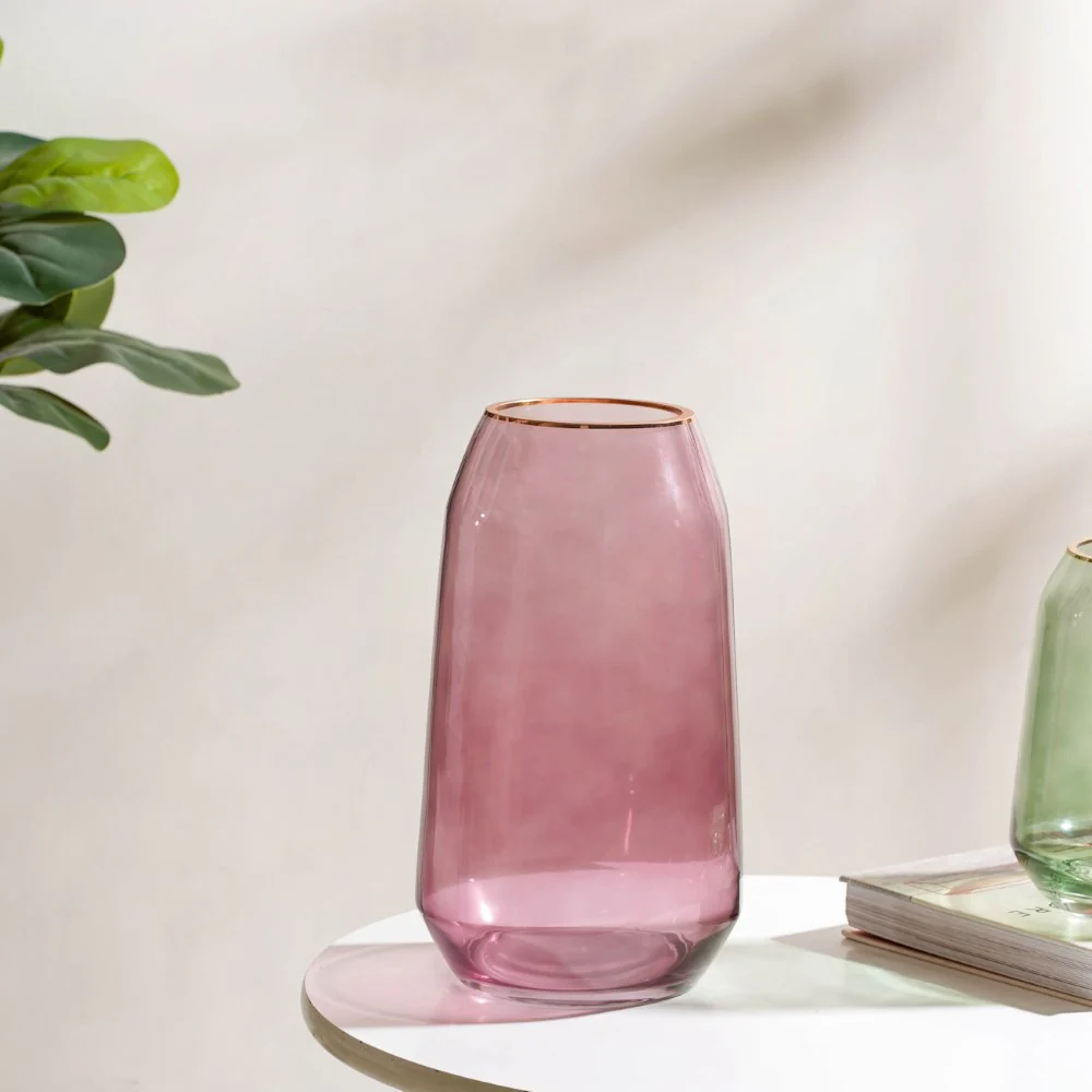 Clear Glass Gold Detailed Vase Purple 11 Inch - Image 4