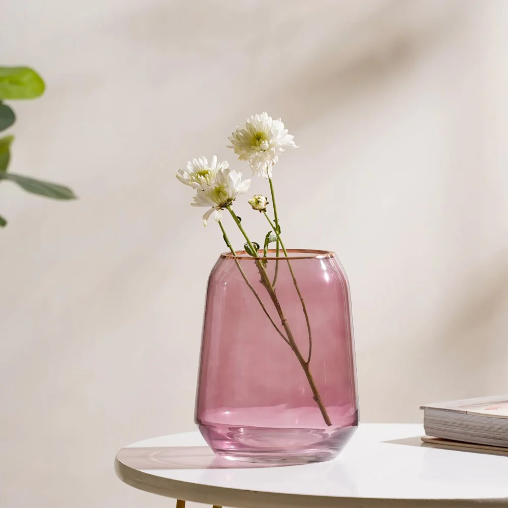 Clear Glass Gold Detailed Vase Purple 7 Inch - Image 3