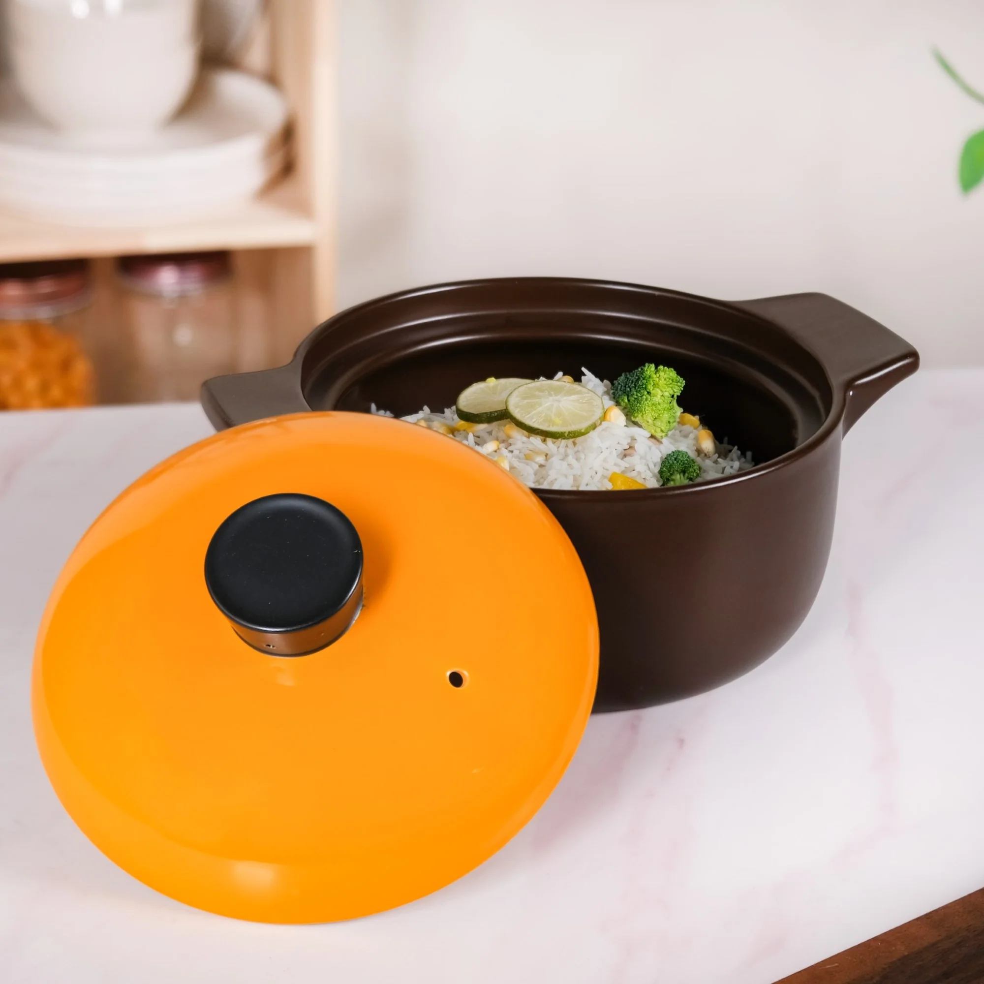Clementine Ceramic Deep Cooking Pot With Lid 3200ml - Image 9