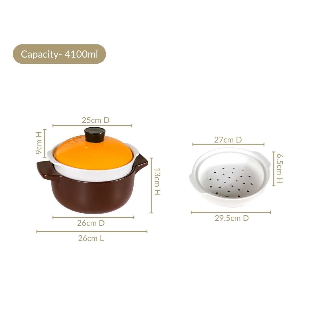 Clementine Japanese Style Ceramic Cooking Pot With Steamer 4100ml - Image 3