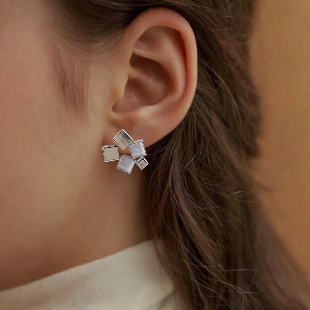 Clustered Prism Studs Silver - Image 2