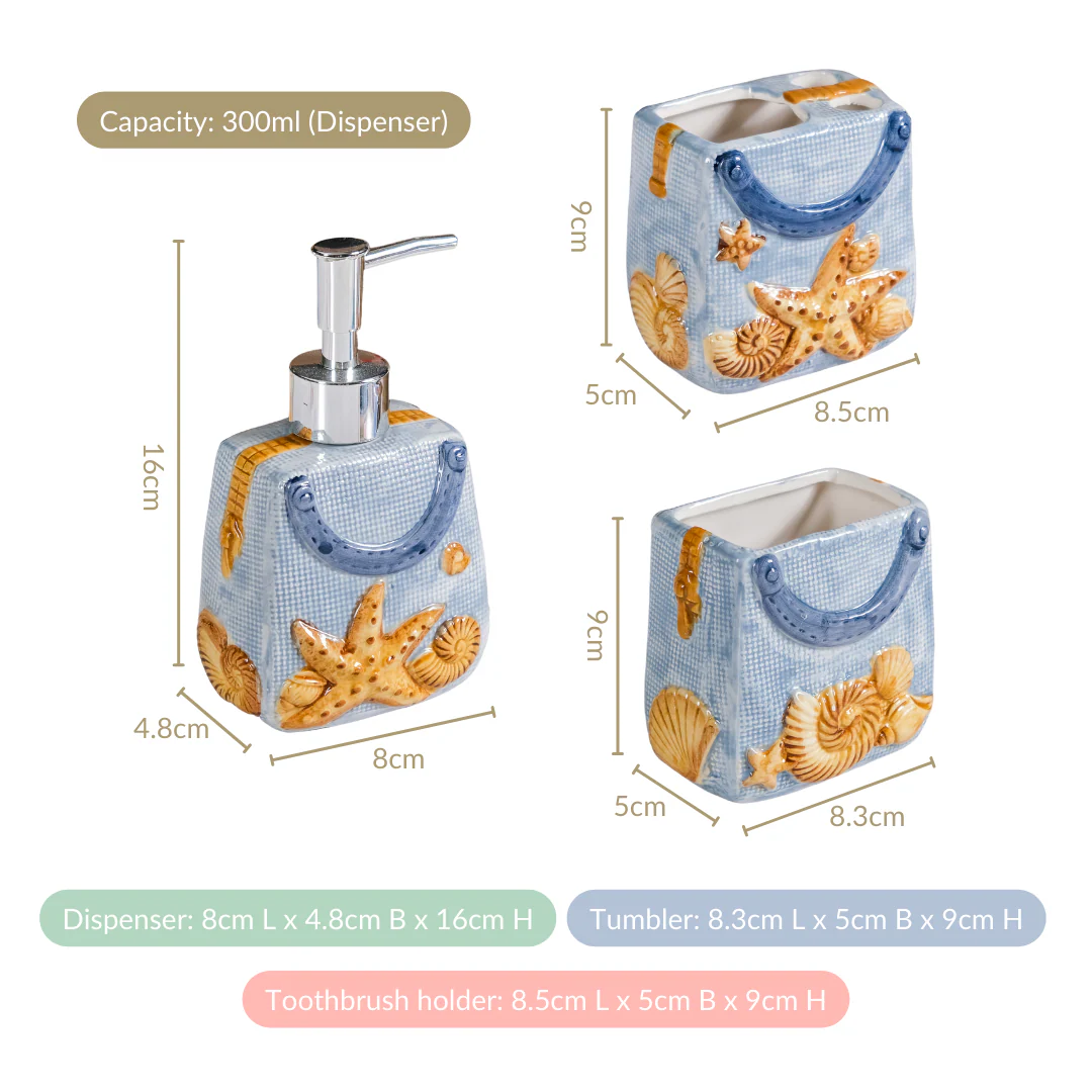 Coastal Ceramic Bath Set Of 3 Blue - Image 3