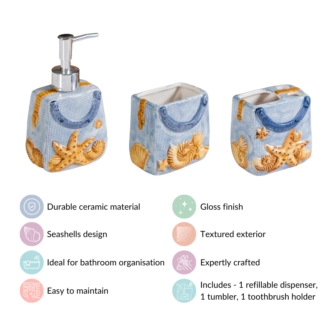 Coastal Ceramic Bath Set Of 3 Blue - Image 4