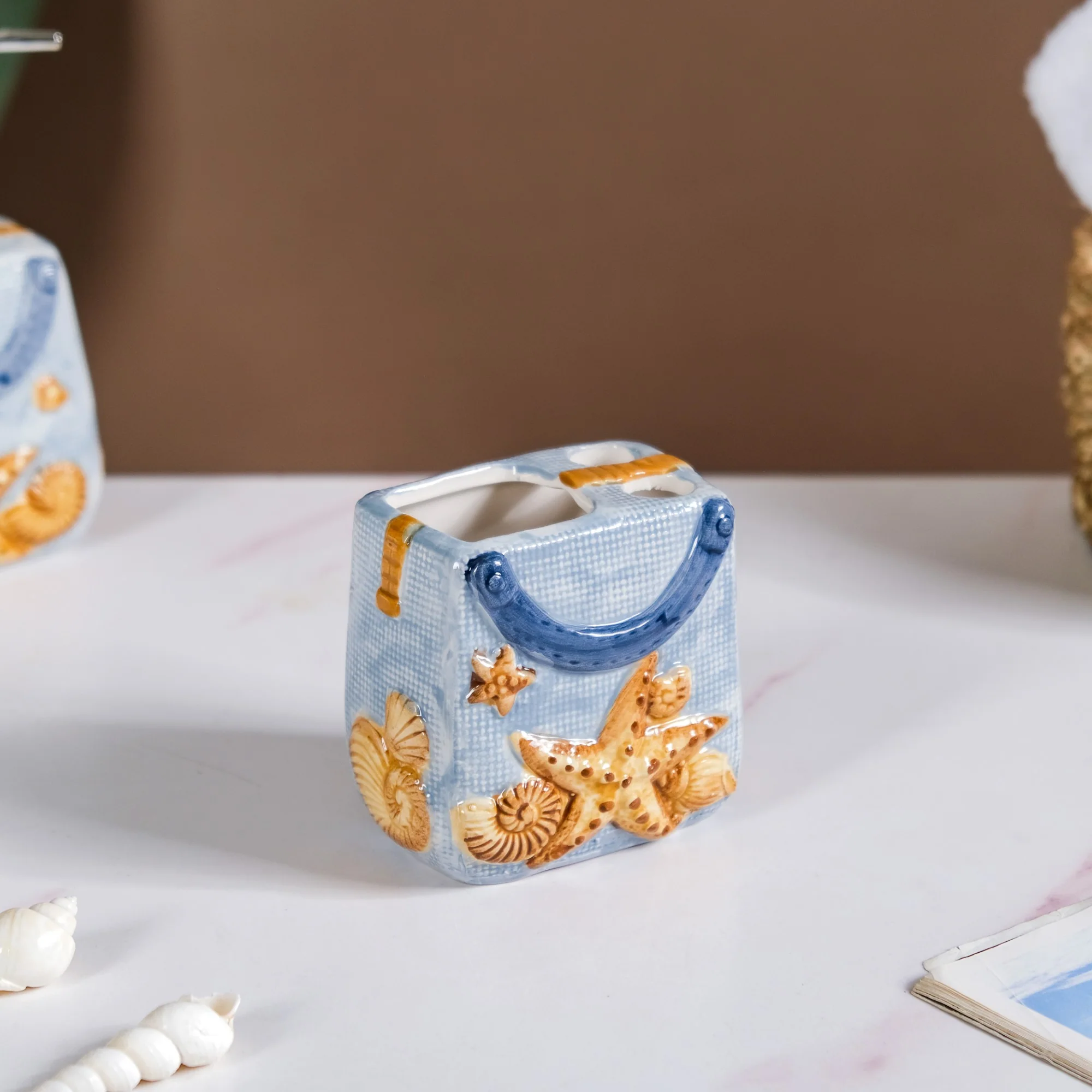 Coastal Ceramic Bath Set Of 3 Blue - Image 6