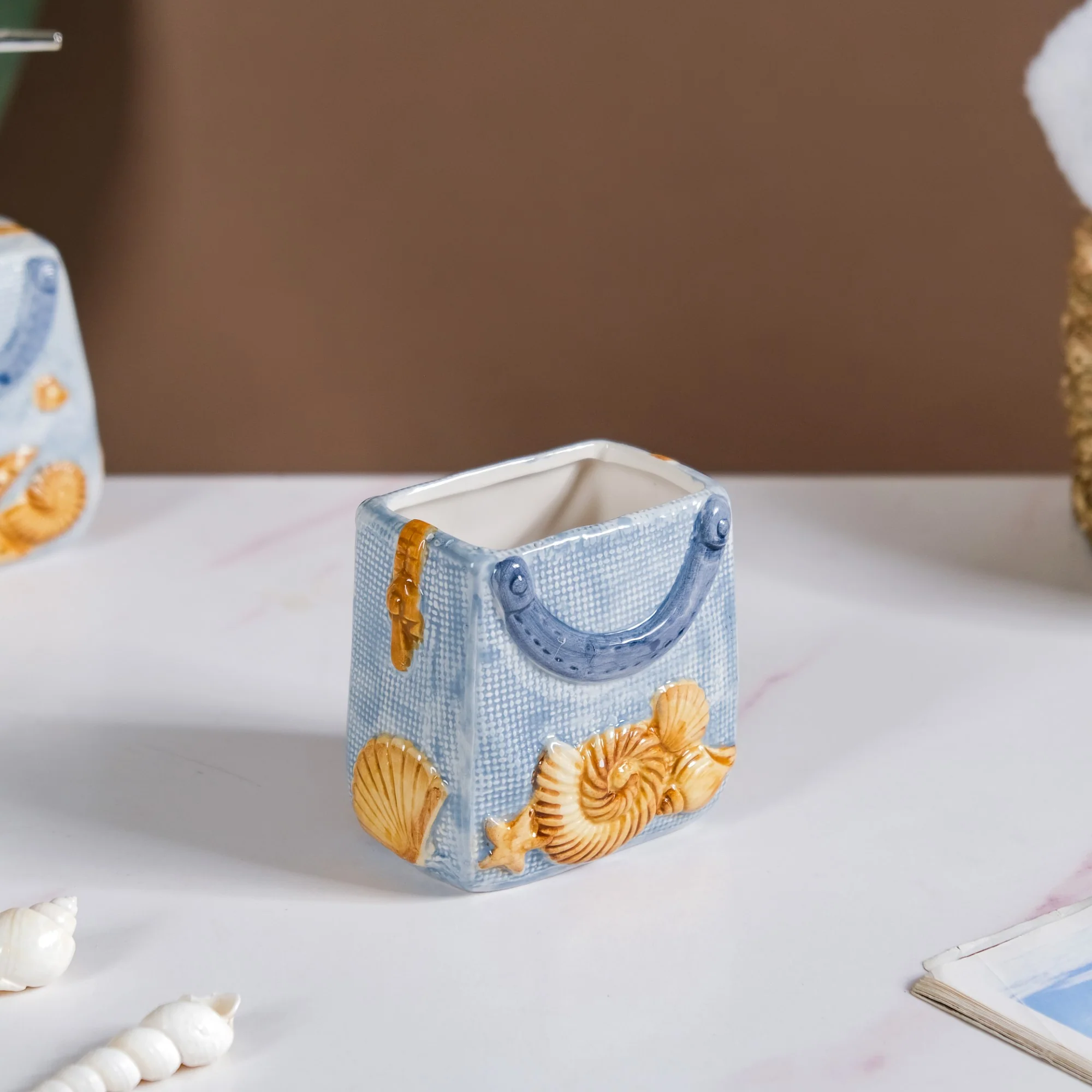 Coastal Ceramic Bath Set Of 3 Blue - Image 8
