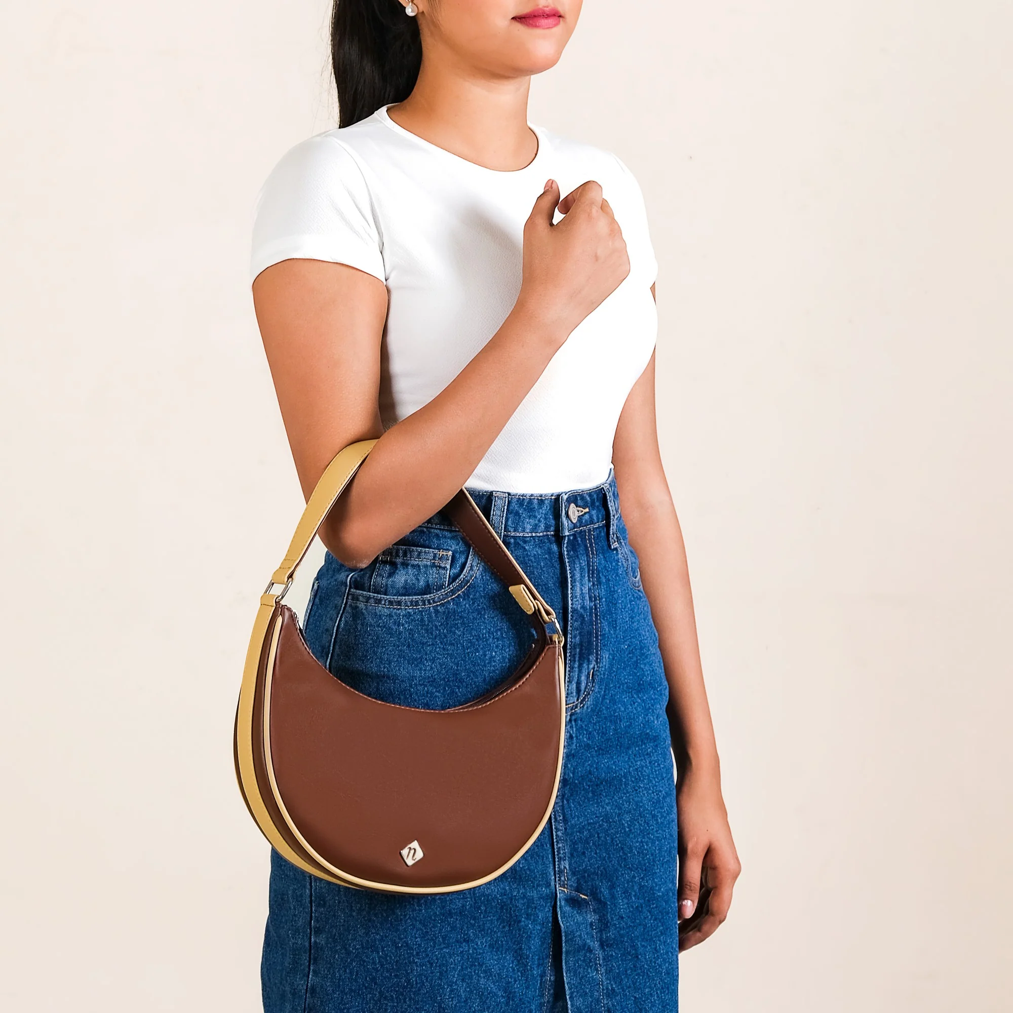 Coffee Brown Moon Handbag For Women - Image 2