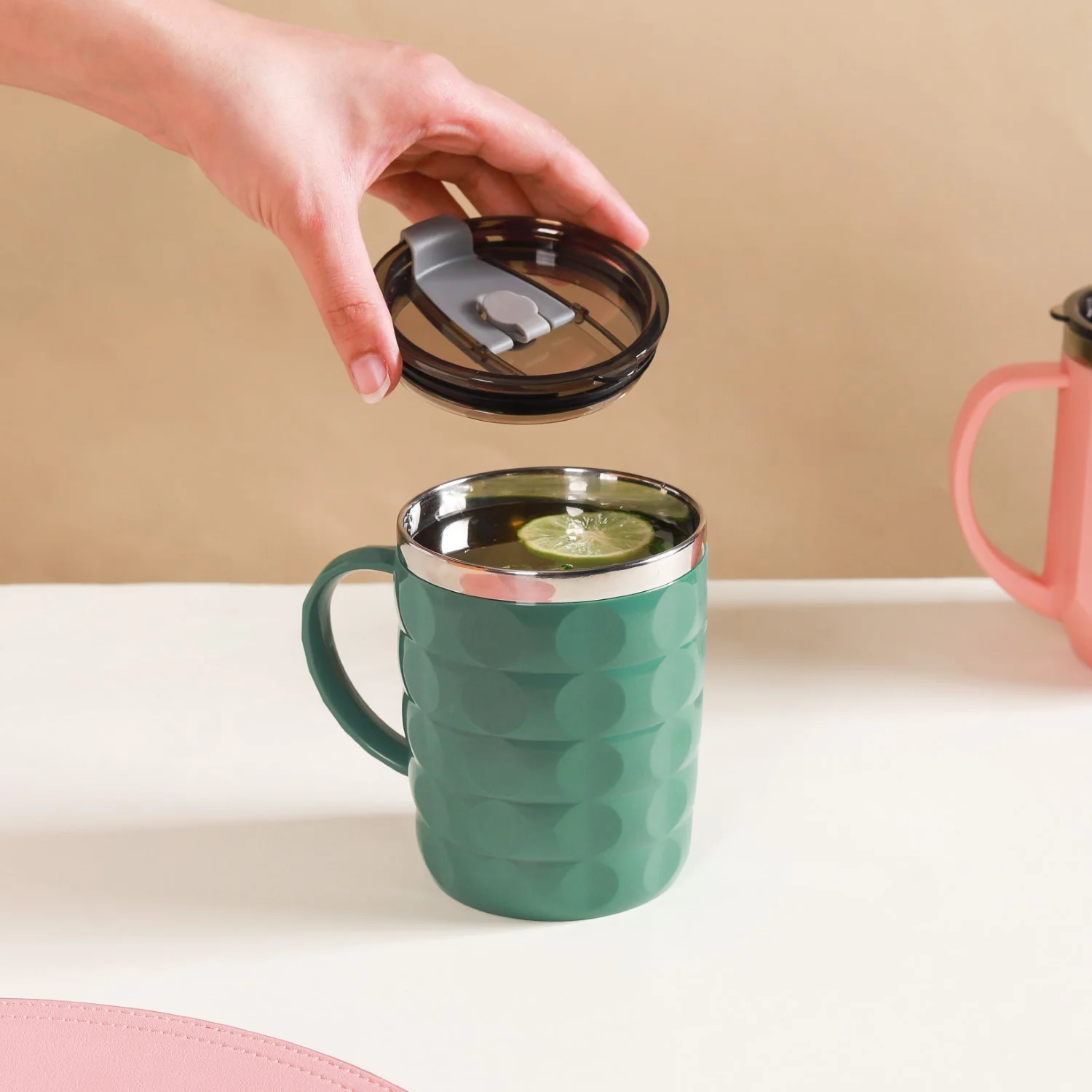 Coffee Mug With Lid Set Of 2 Green 400ml - Image 13