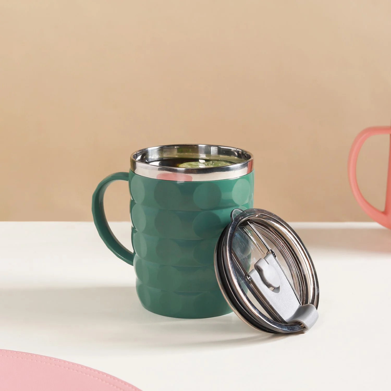 Coffee Mug With Lid Set Of 2 Green 400ml - Image 14