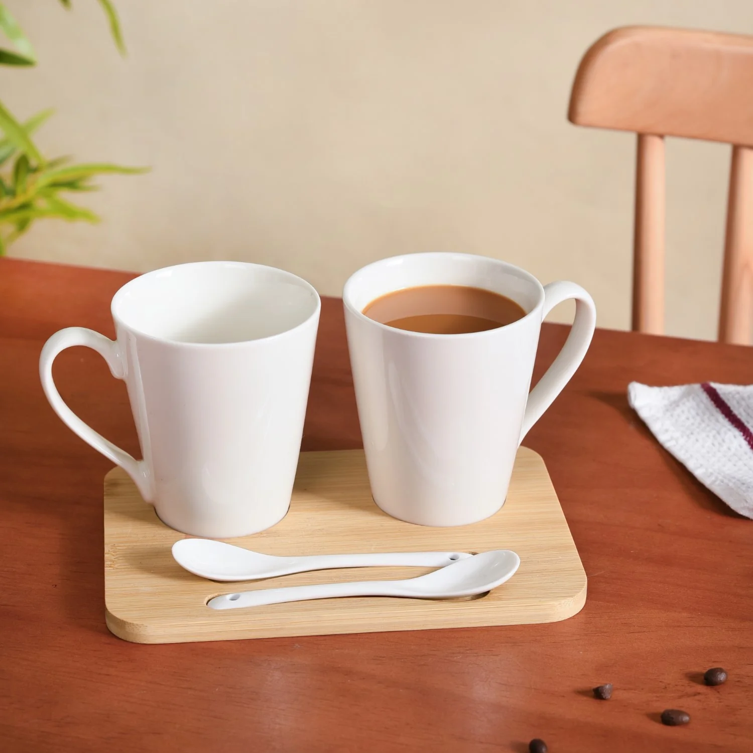 Coffee Mugs And Spoons With Wooden Tray For Two 350ml - Image 8