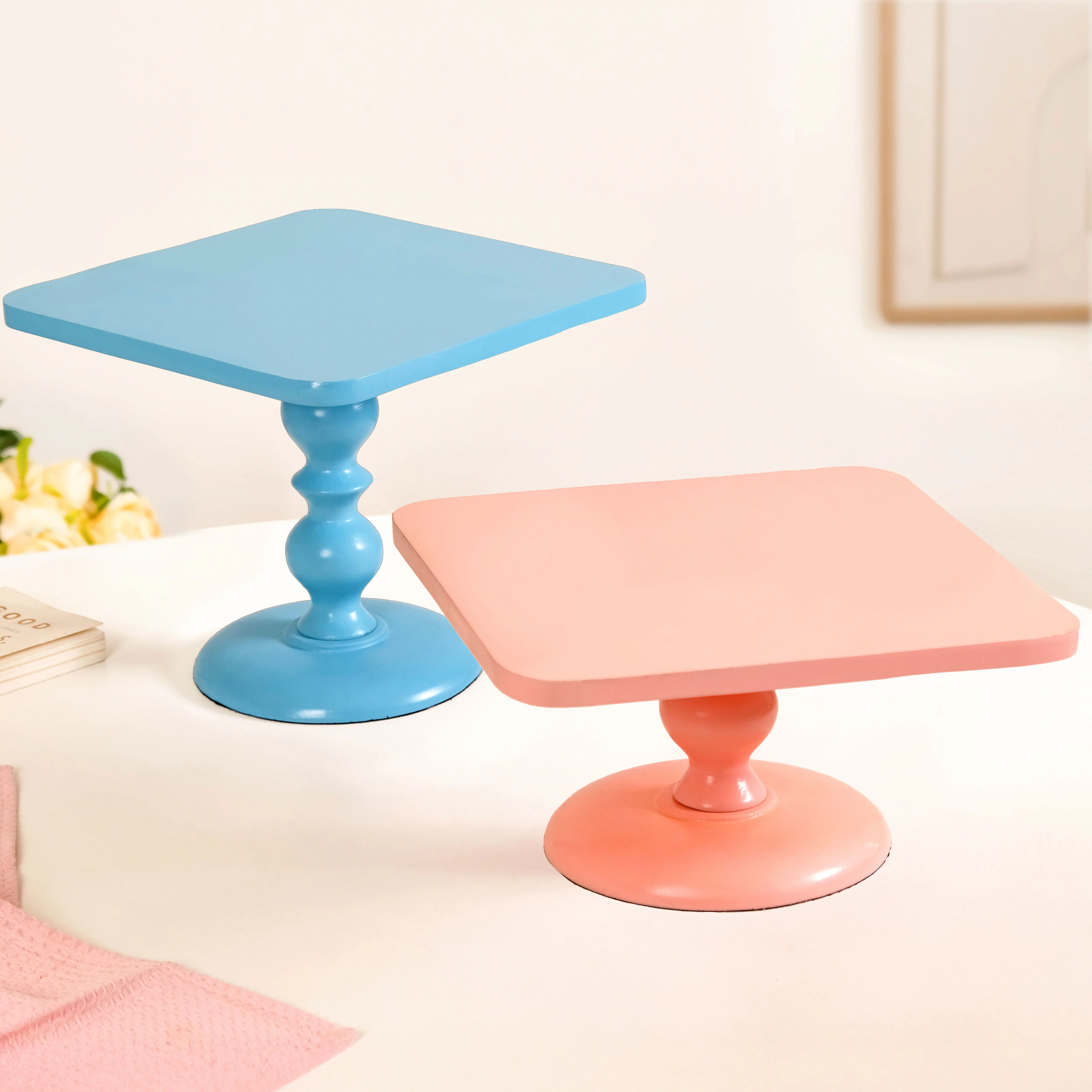 Colour Pop Square Riser Cake Stand Set Of 2 Peach Blue - Image 8