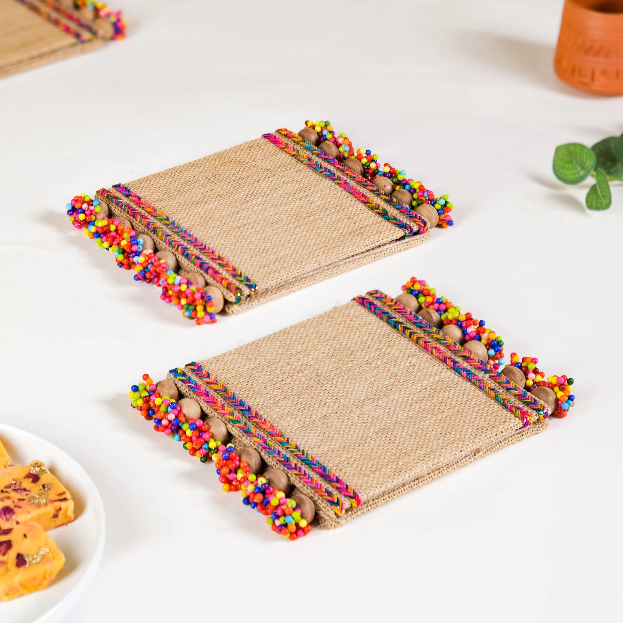 Colourful Jute Mini Trivet Mats Set of 2 - Image 4