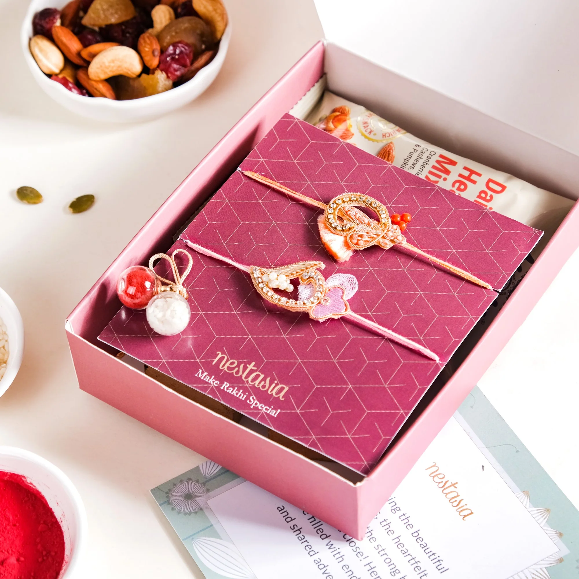 Colourful Rakhi Gift Set Of 4 For Bhai With Box And Card - Image 4