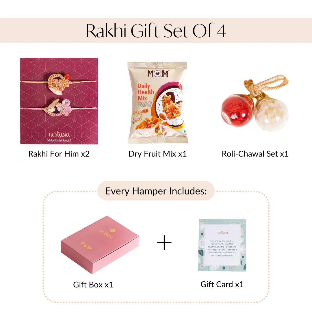 Colourful Rakhi Gift Set Of 4 For Bhai With Box And Card - Image 6