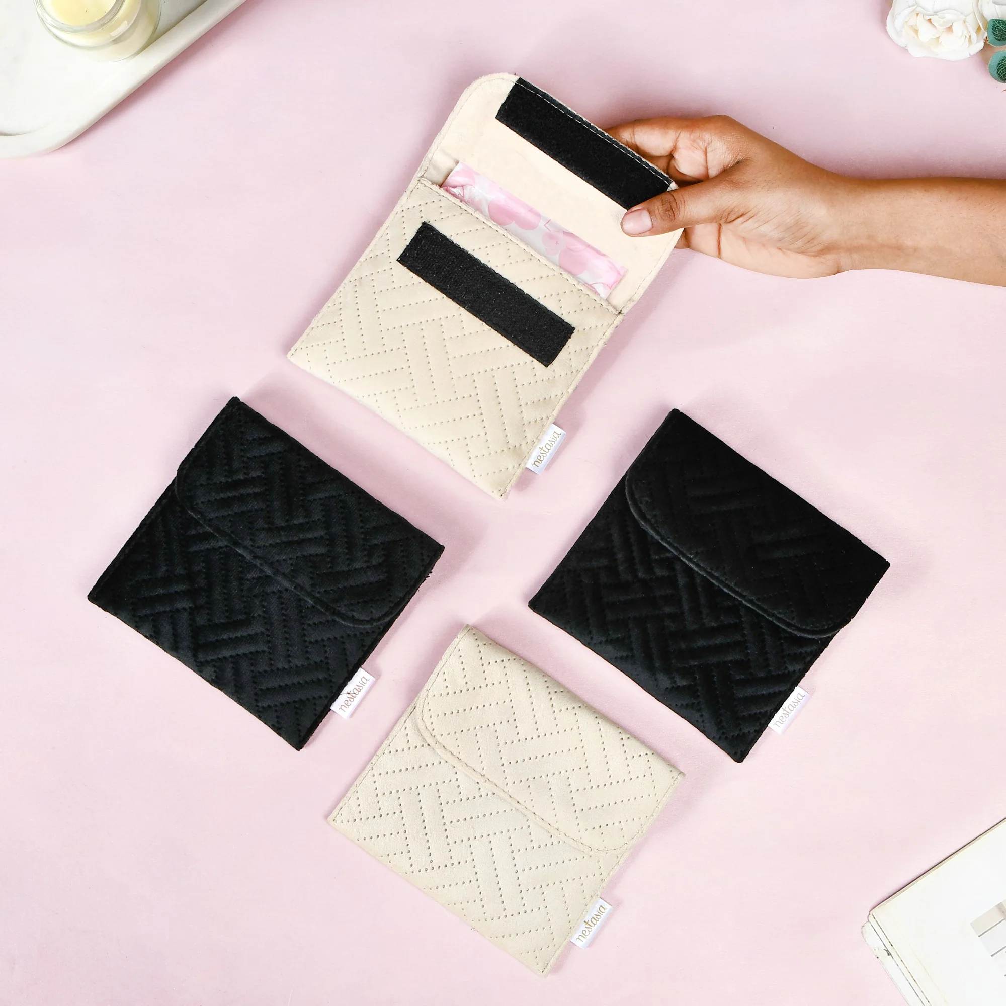 Compact Velvet Sanitary Napkin Pouch Set Of 4 - Image 6