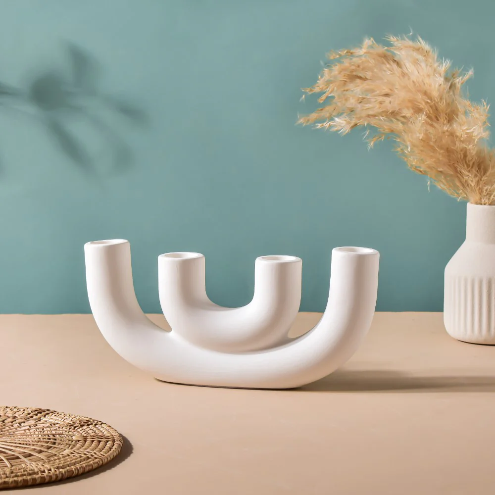 Contemporary Ceramic Candle Stand Oatmeal White - Image 4