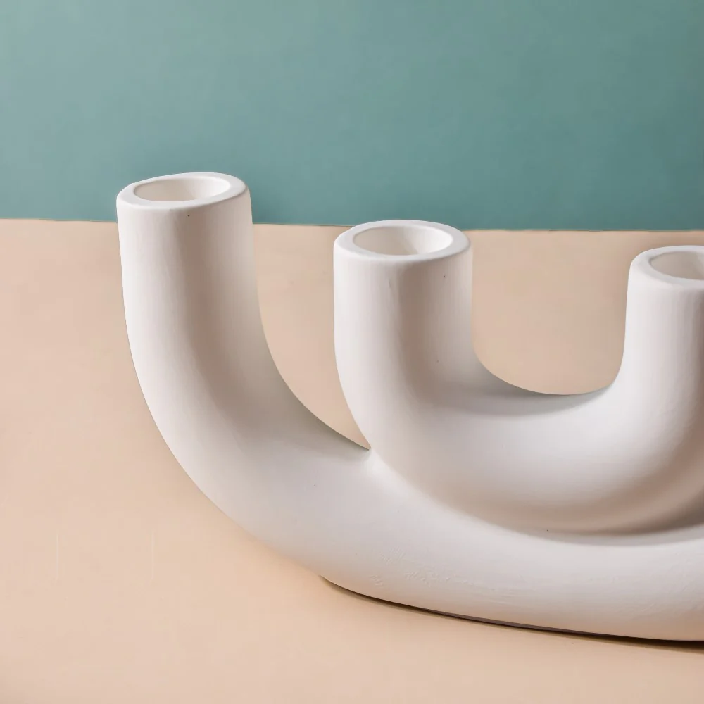 Contemporary Ceramic Candle Stand Oatmeal White - Image 5