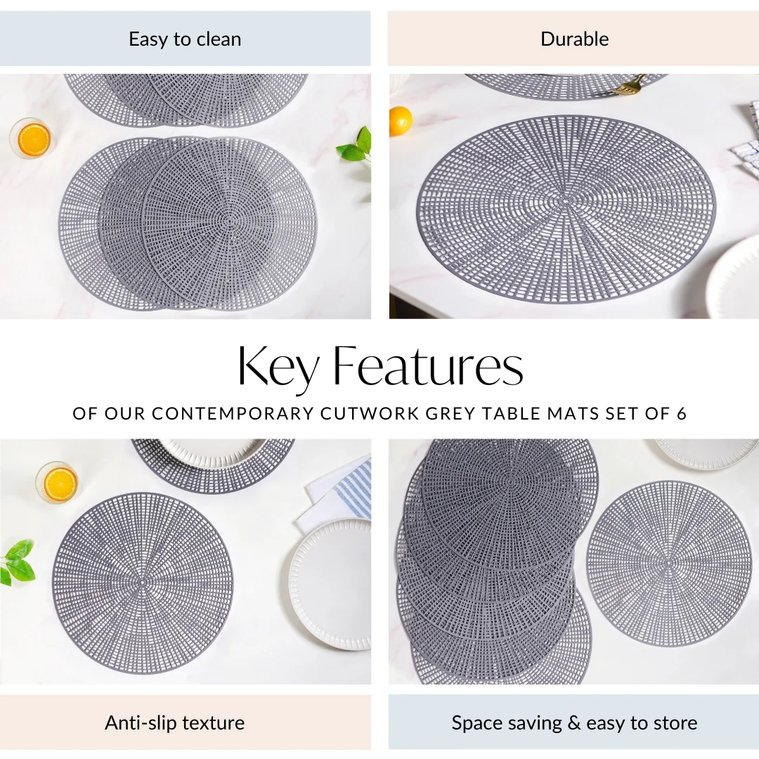 Contemporary Cutwork Grey Table Mats Set Of 6 - Image 5