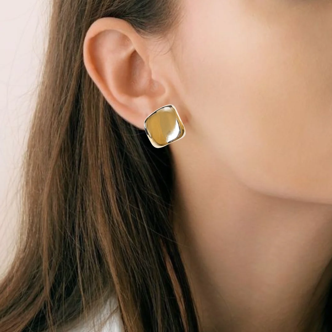 Contemporary Hammered Gold Toned Studs - Image 2