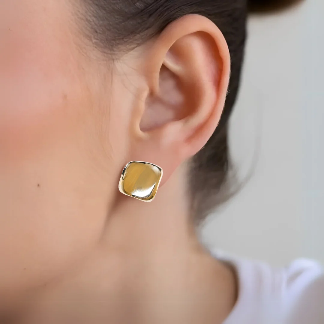 Contemporary Hammered Gold Toned Studs - Image 5