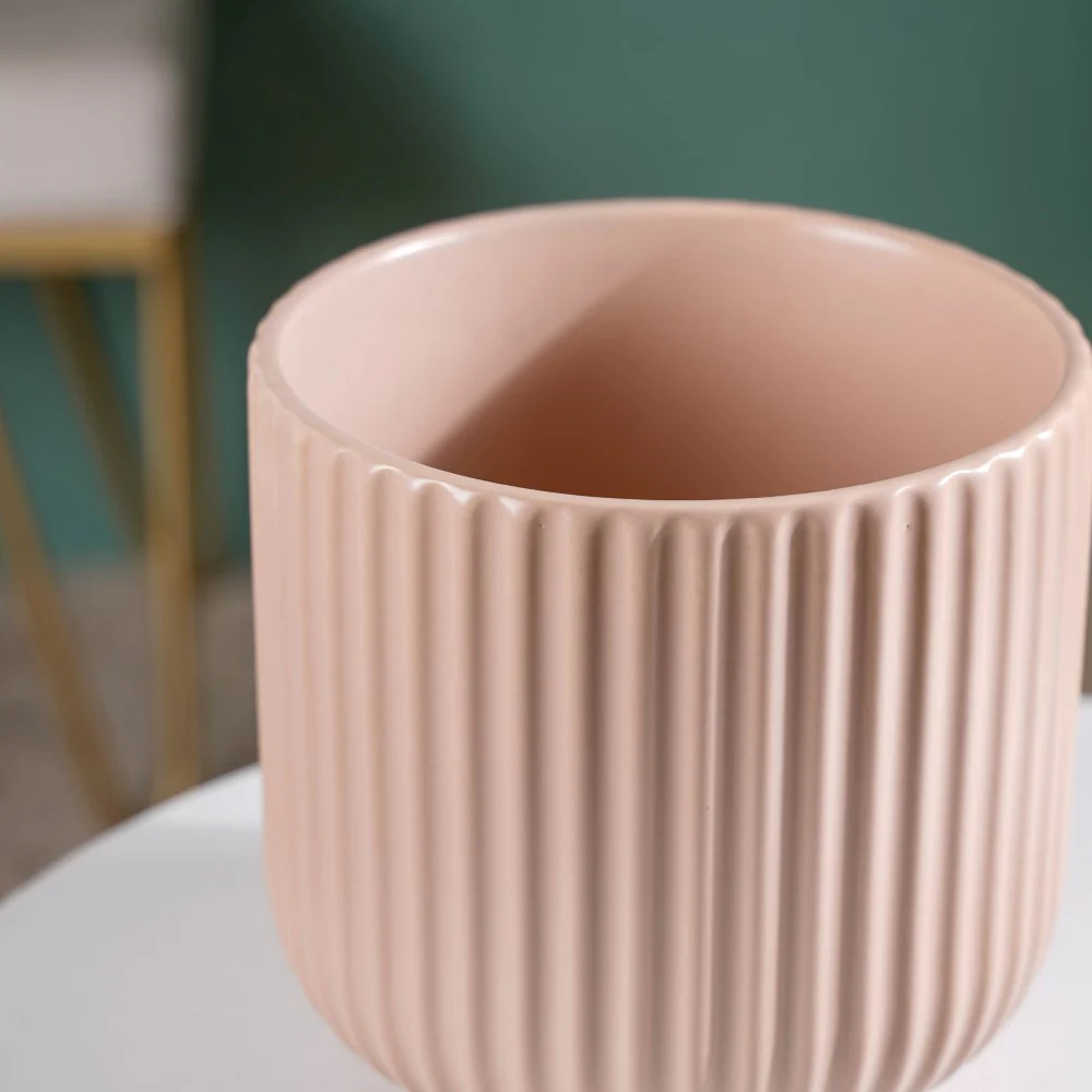 Contemporary Pastel Ribbed Vase Beige - Image 3