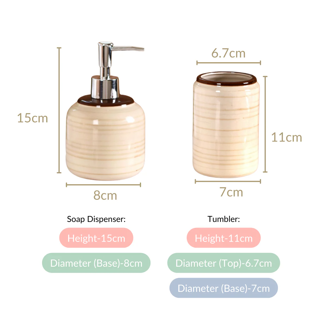 Contemporary Stoneware Bath Set Of 2 Beige Brown - Image 3
