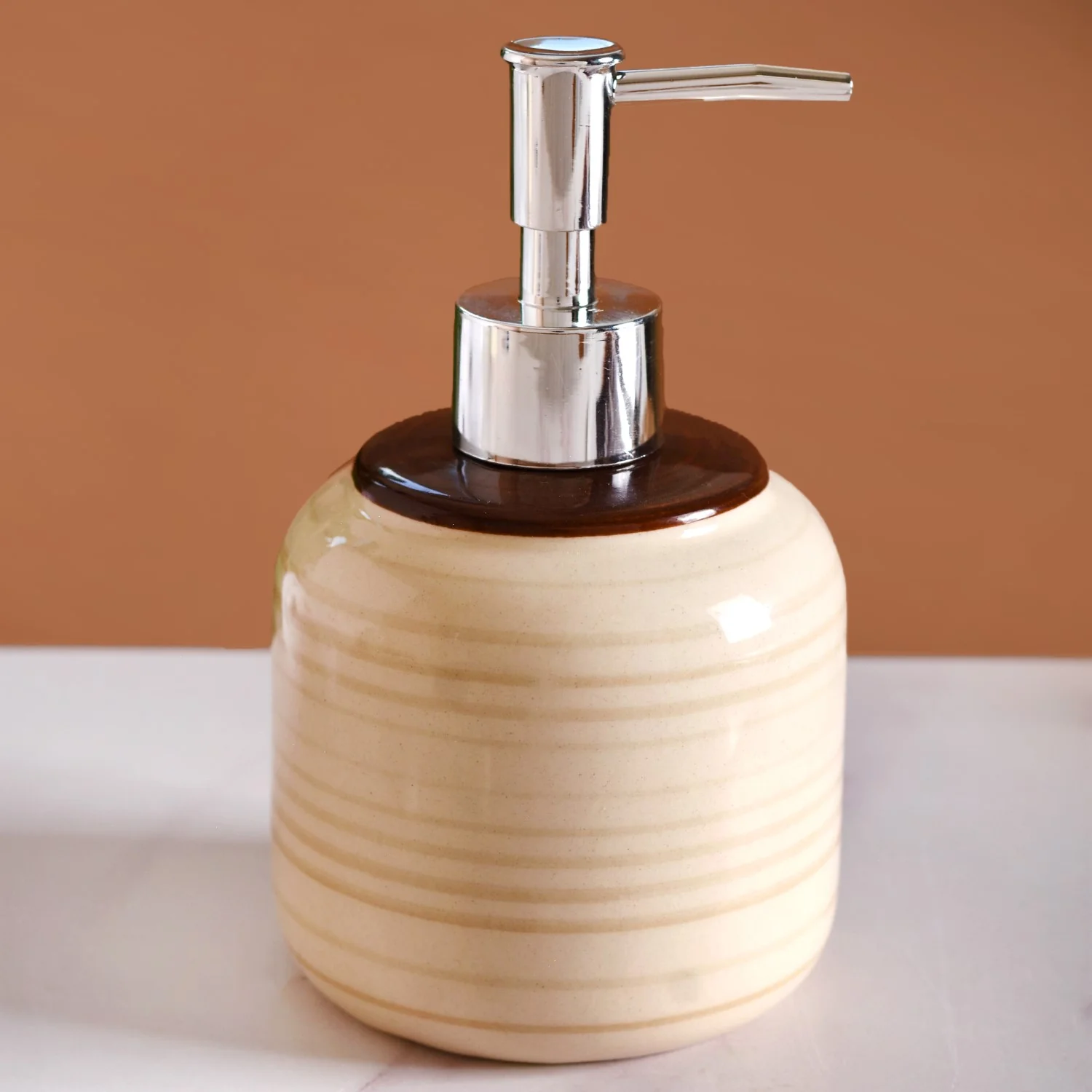 Contemporary Stoneware Bath Set Of 2 Beige Brown - Image 9