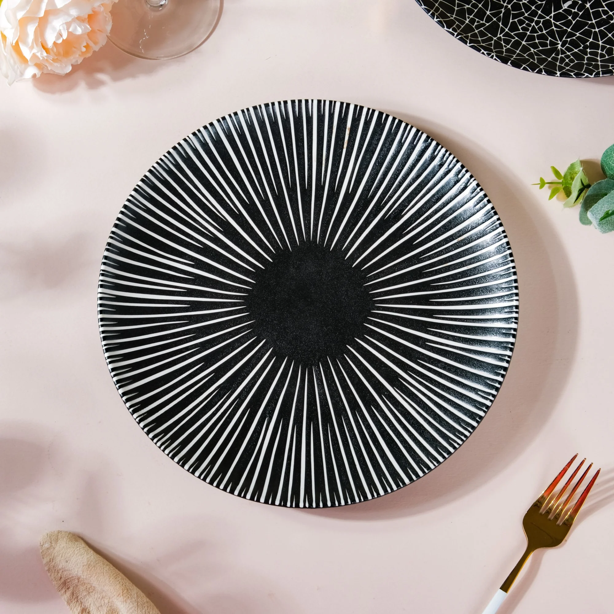 Contemporary Striped Ceramic Dinner Plate Black 9.5 Inch - Image 5