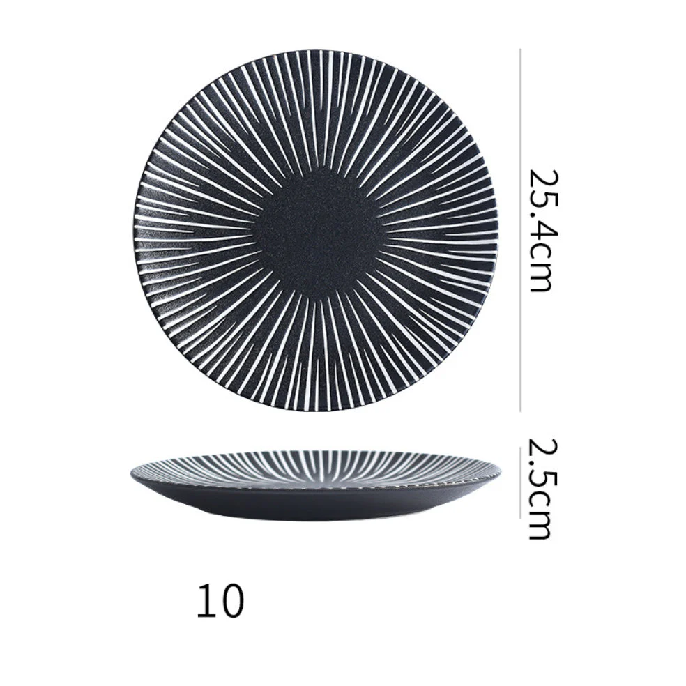 Contemporary Striped Ceramic Dinner Plate Black 9.5 Inch - Image 7