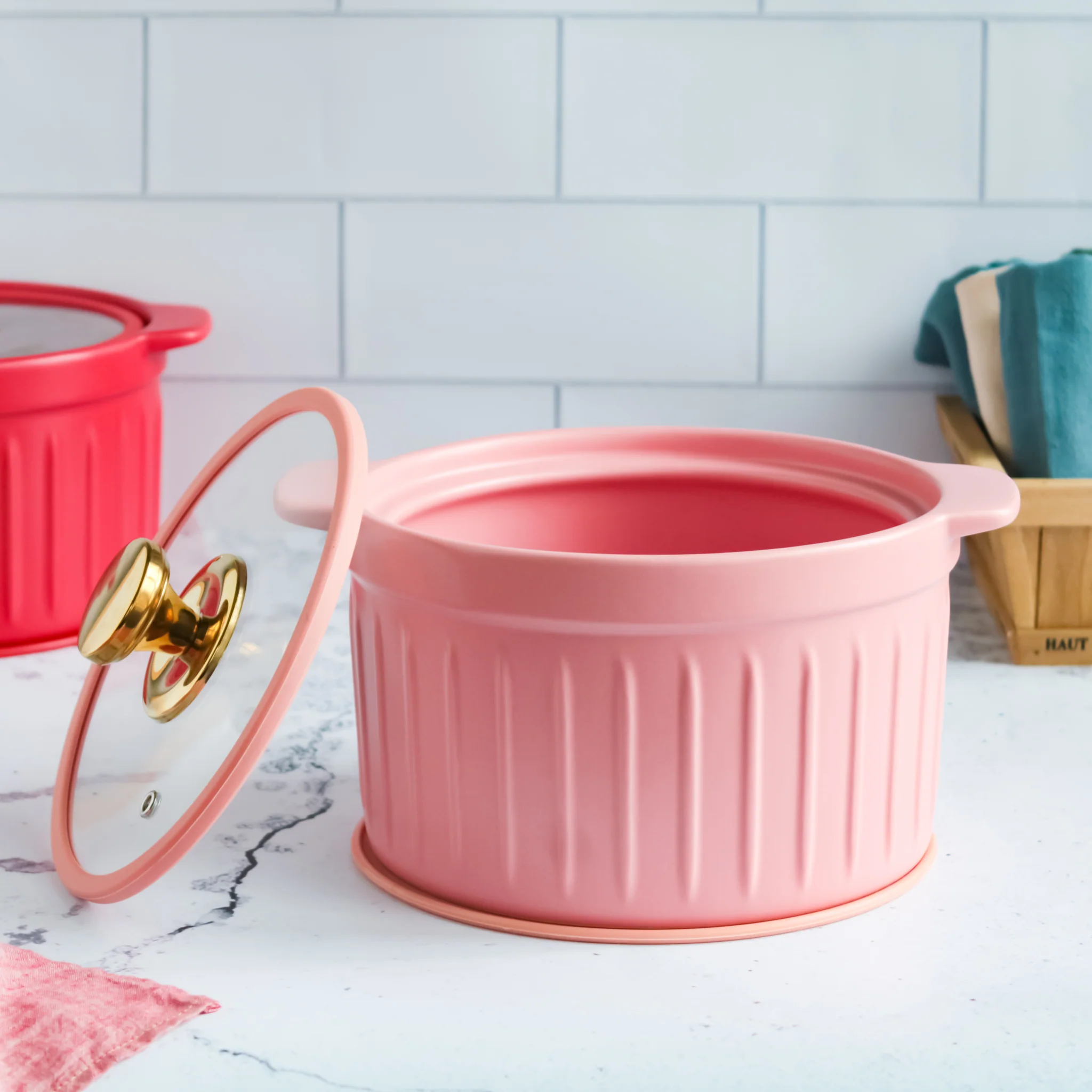 Cooking Pot with Glass Lid Pink - Image 4