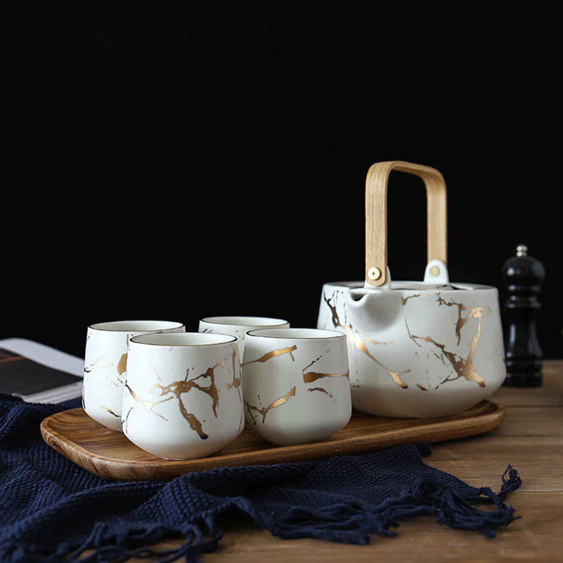 Marble White Gold Tea Set - Image 2
