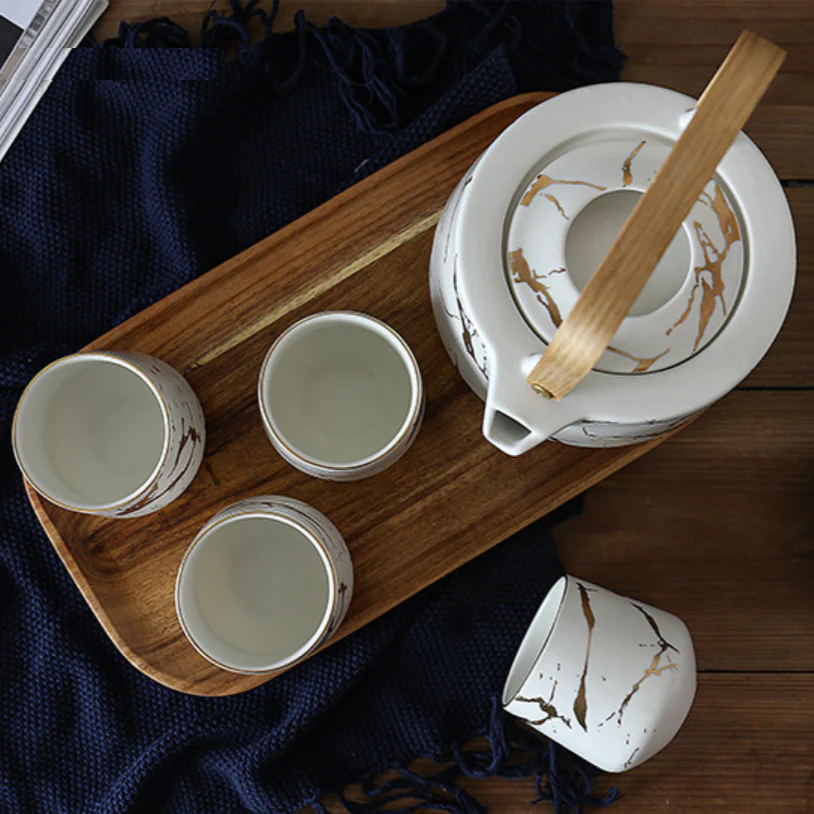 Marble White Gold Tea Set - Image 4