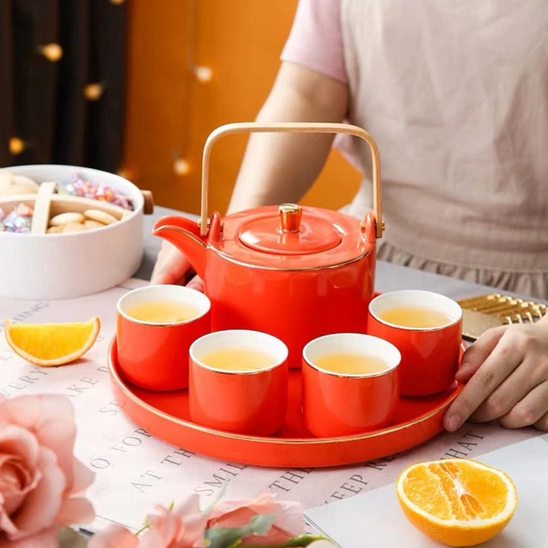 Luxury Tea Set Orange - Image 10