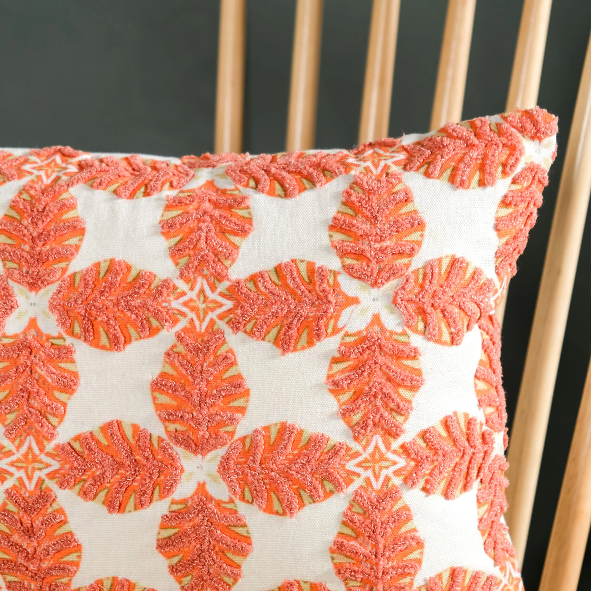 Coral Cotton Cushion Cover With Embroidery 50x36cm - Image 2