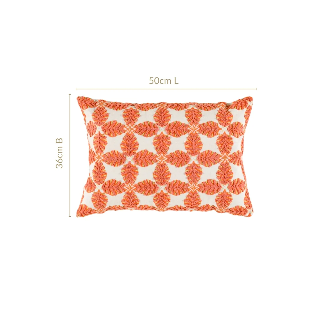 Coral Cotton Cushion Cover With Embroidery 50x36cm - Image 3