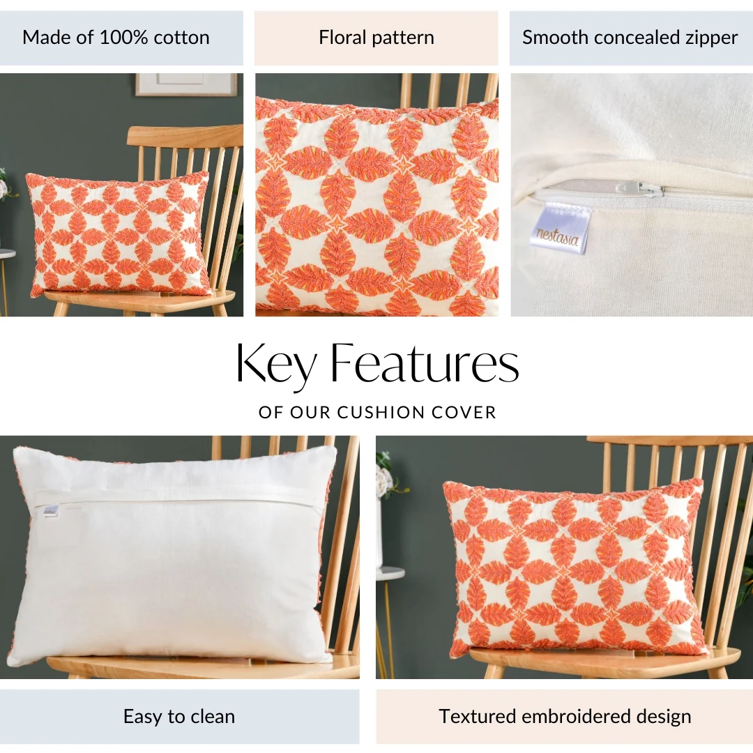Coral Cotton Cushion Cover With Embroidery 50x36cm - Image 4