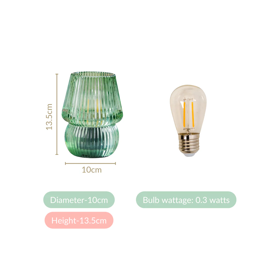 Cordless Ribbed Glass Lantern Lamp With LED Bulb - Image 4