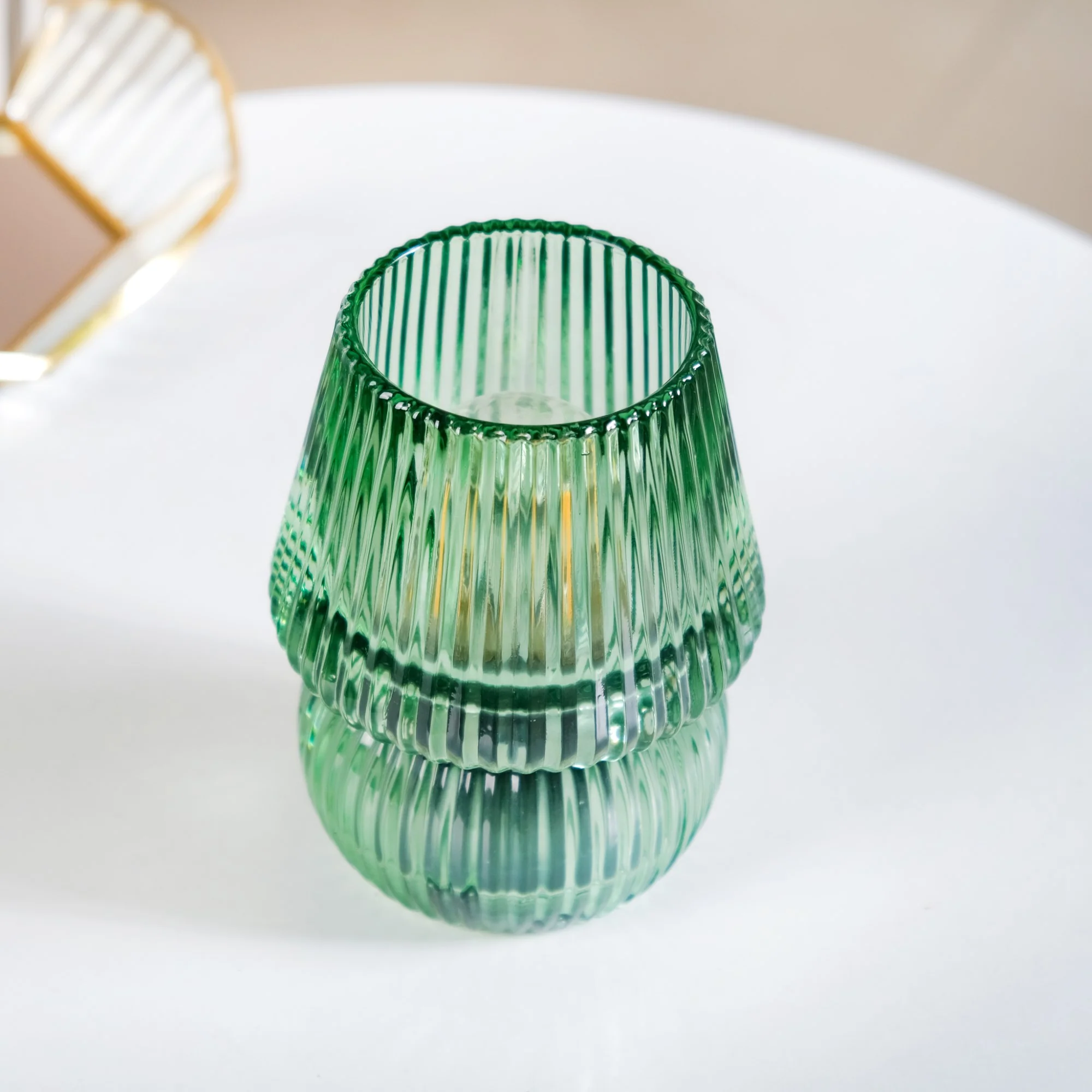 Cordless Ribbed Glass Lantern Lamp With LED Bulb - Image 6