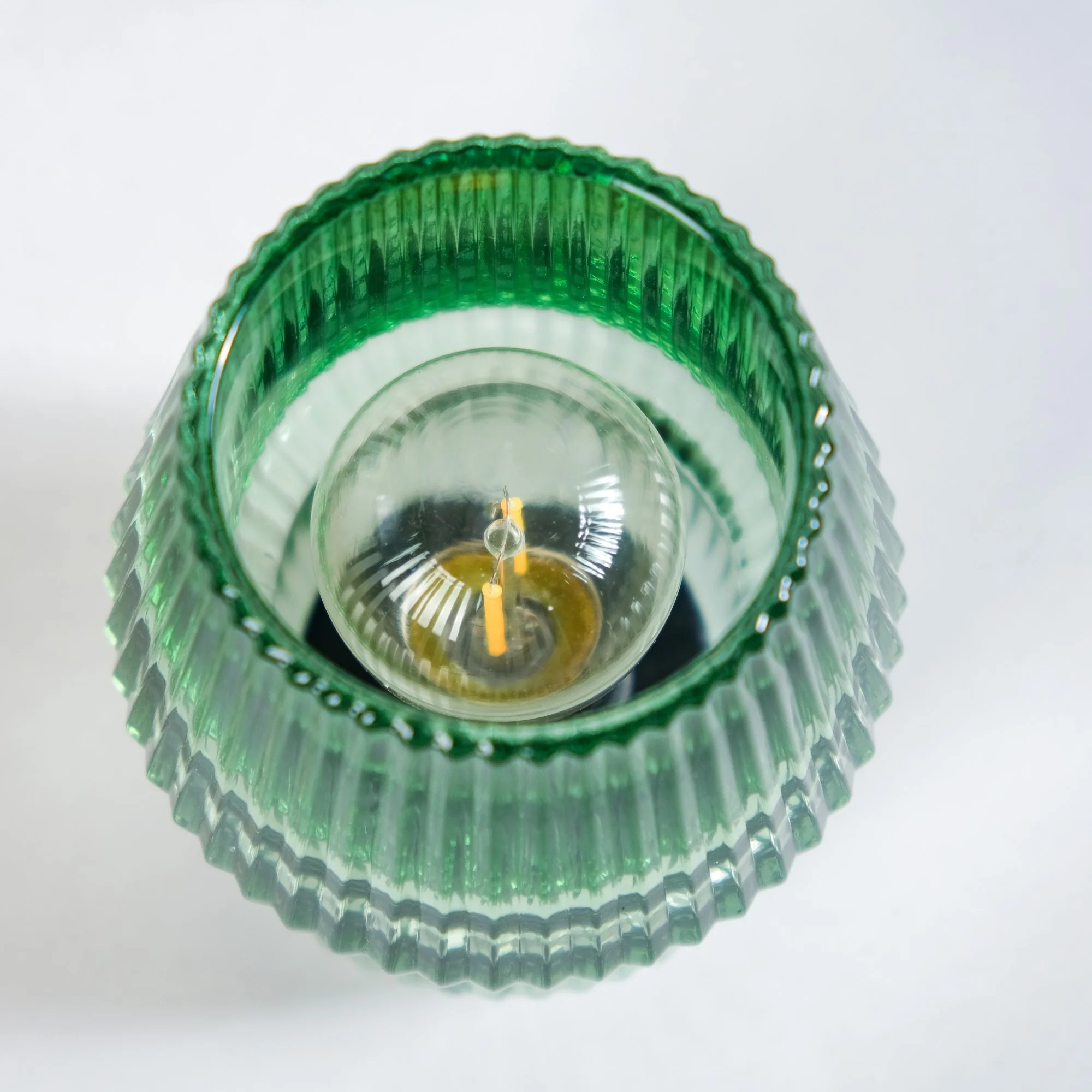 Cordless Ribbed Glass Lantern Lamp With LED Bulb - Image 7